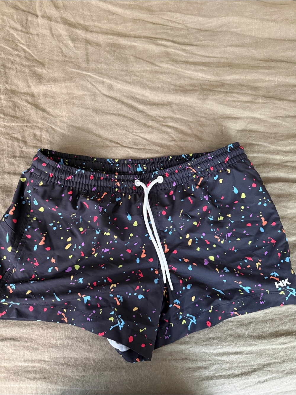 HK Multicolor Paint-Splatter Swim Shorts - Black Base